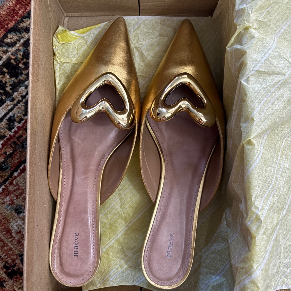 Maeve gold heart mule heels